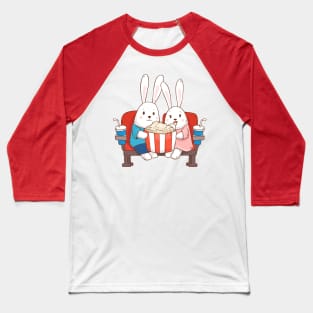 Bunnies Movie Night Art Print Baseball T-Shirt